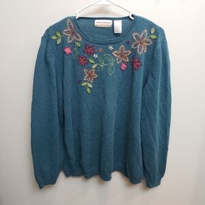 Alfred Dunner Teal Embroidered Women's Sweater Size 1x